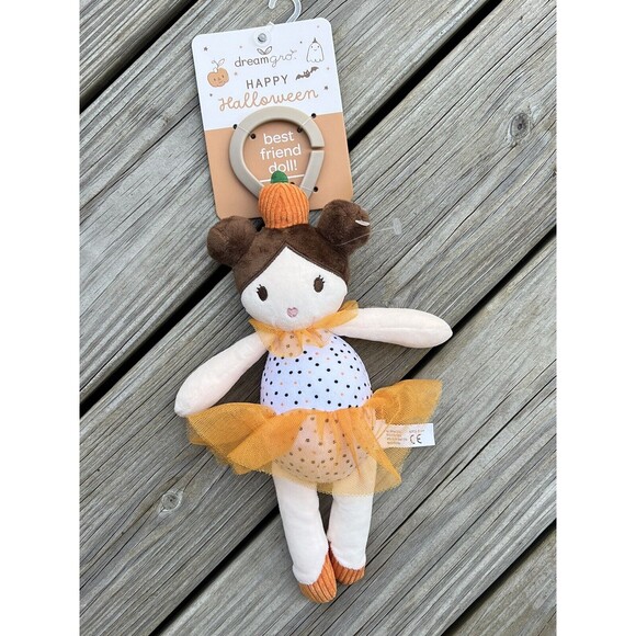 Dream Gro Halloween Plush Doll Baby Lovey Clip On Tutu Dress Orange Pumpkin New - Picture 2 of 4